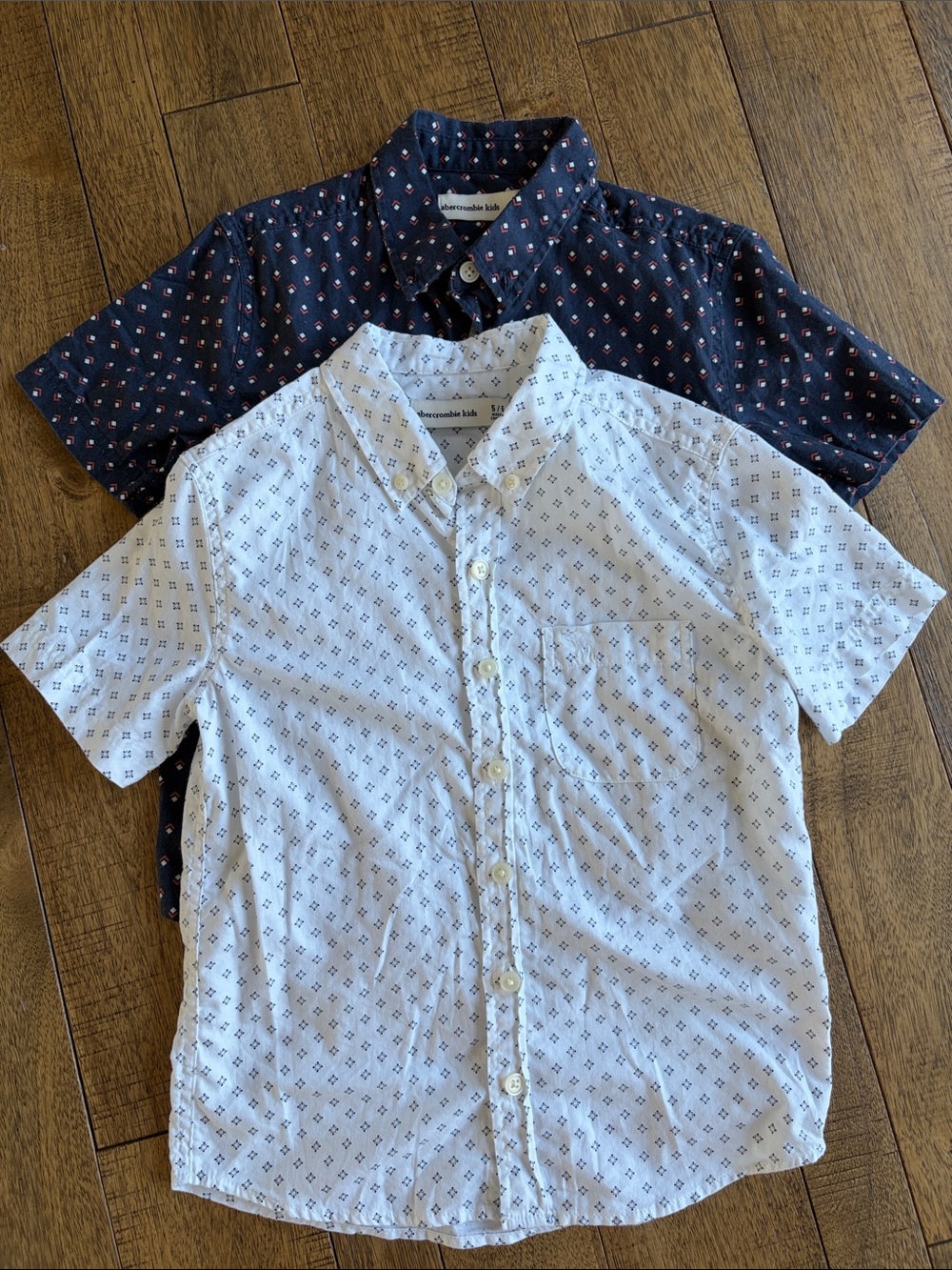2 abercrombie kids White & Navy Short-Sleeve Button-Down Shirts